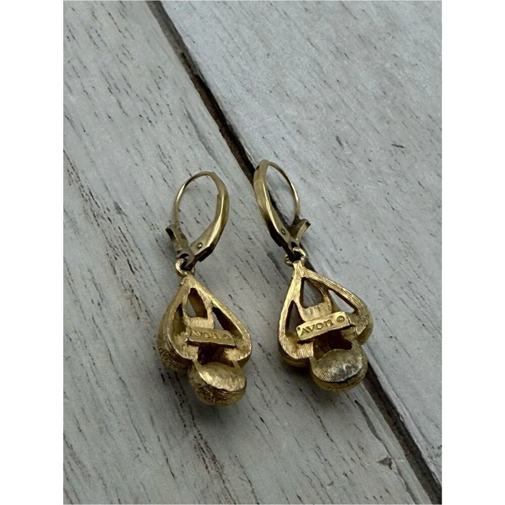 Avon Gold tone Pearl Drop Earrings with Pink Accent - Women's Jewelry